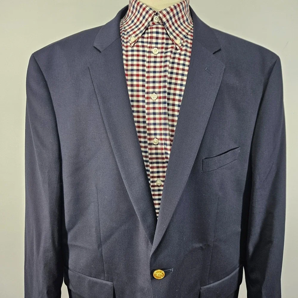 Saddlebred Men's Sport Coat Blazer Two Button Navy Blue Twill Poly Wool 54R